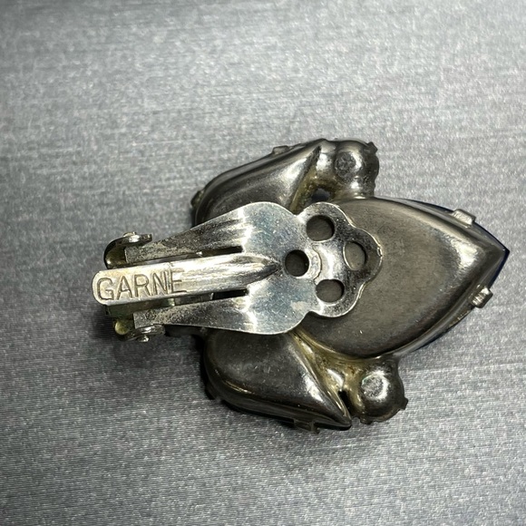 Garne Vintage Clip On Earrings AB & Blue Rhinestone with  Satin Glass gorgeous - Picture 4 of 8